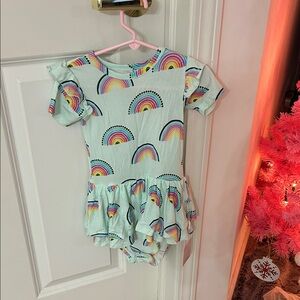 Rainbow Print Ruffled Baby Romper Birdie Bean tags still on never worn!